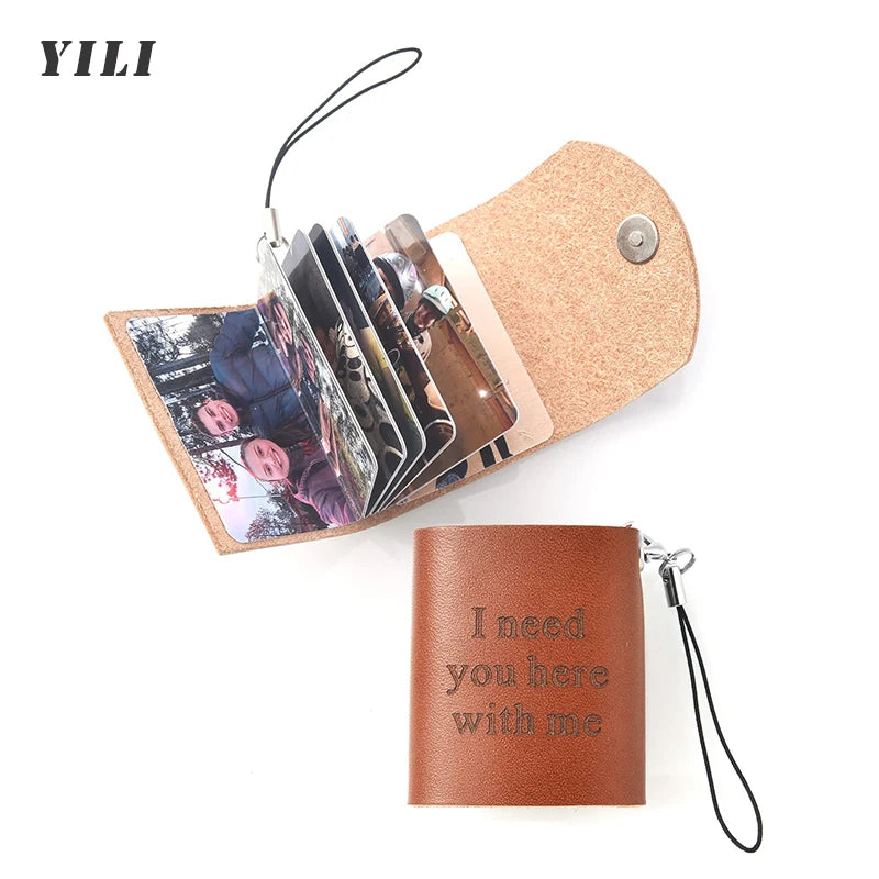 10-12PCS Personalized Custom Photos Album Keychain Customized Pictures Real Leather Mini Photo Album Keyring for Jewelry Gift