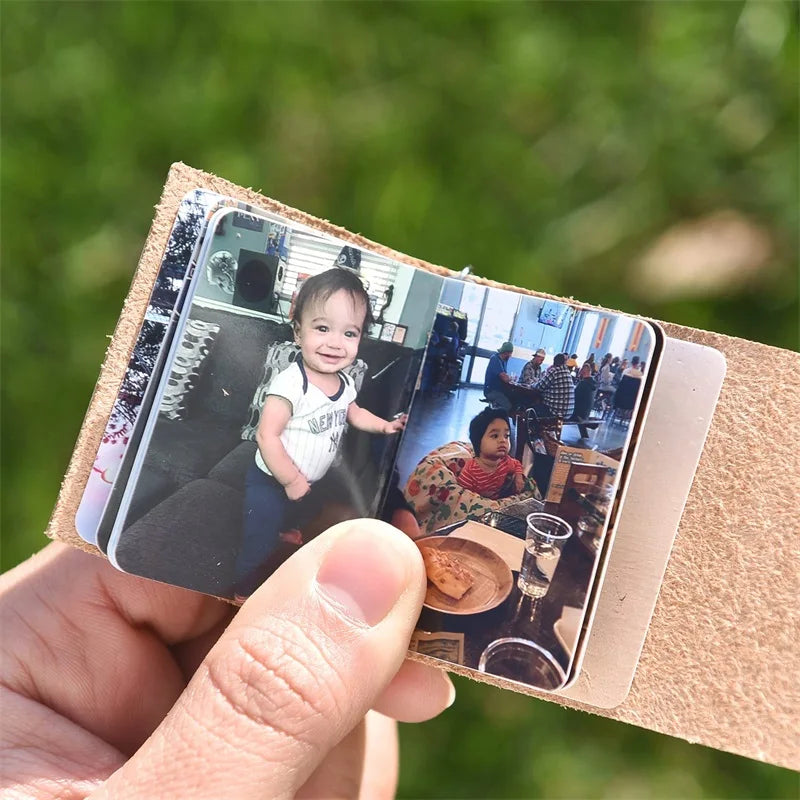 10-12PCS Personalized Custom Photos Album Keychain Customized Pictures Real Leather Mini Photo Album Keyring for Jewelry Gift