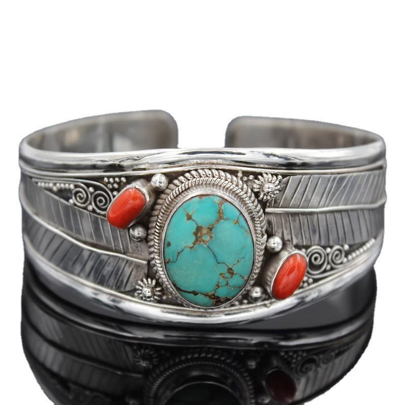 Fashion Jewelry Bohemian Style Turquoise Vintage Pattern Bracelet 50g