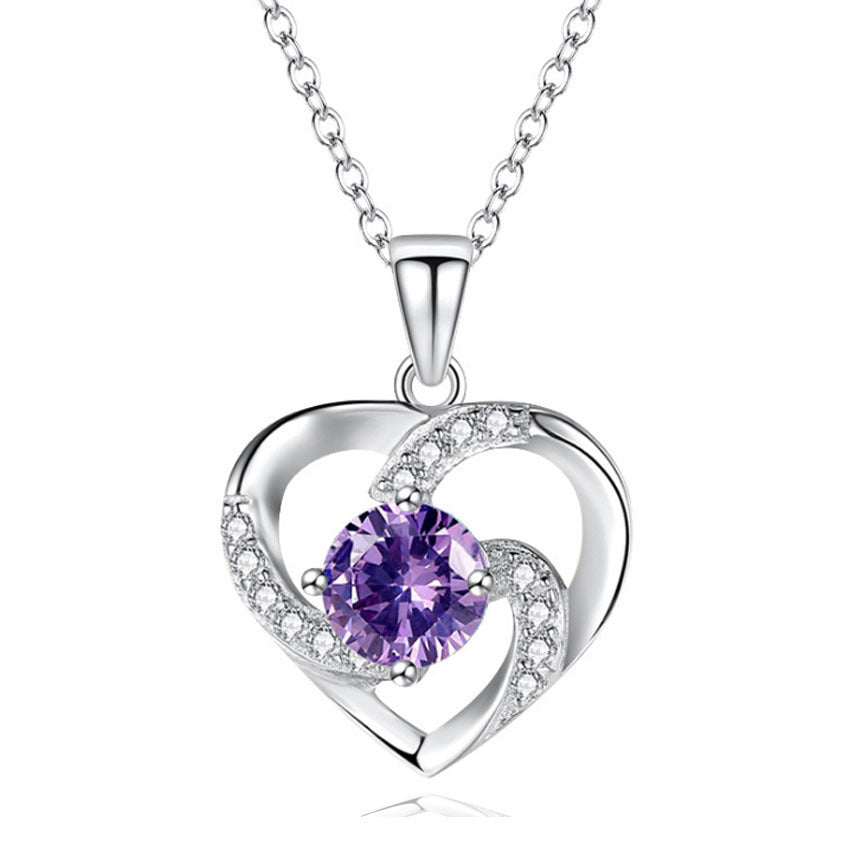 Fashion Lady Heart Pendant Plated 925 Silver Necklace Jewelry 15g