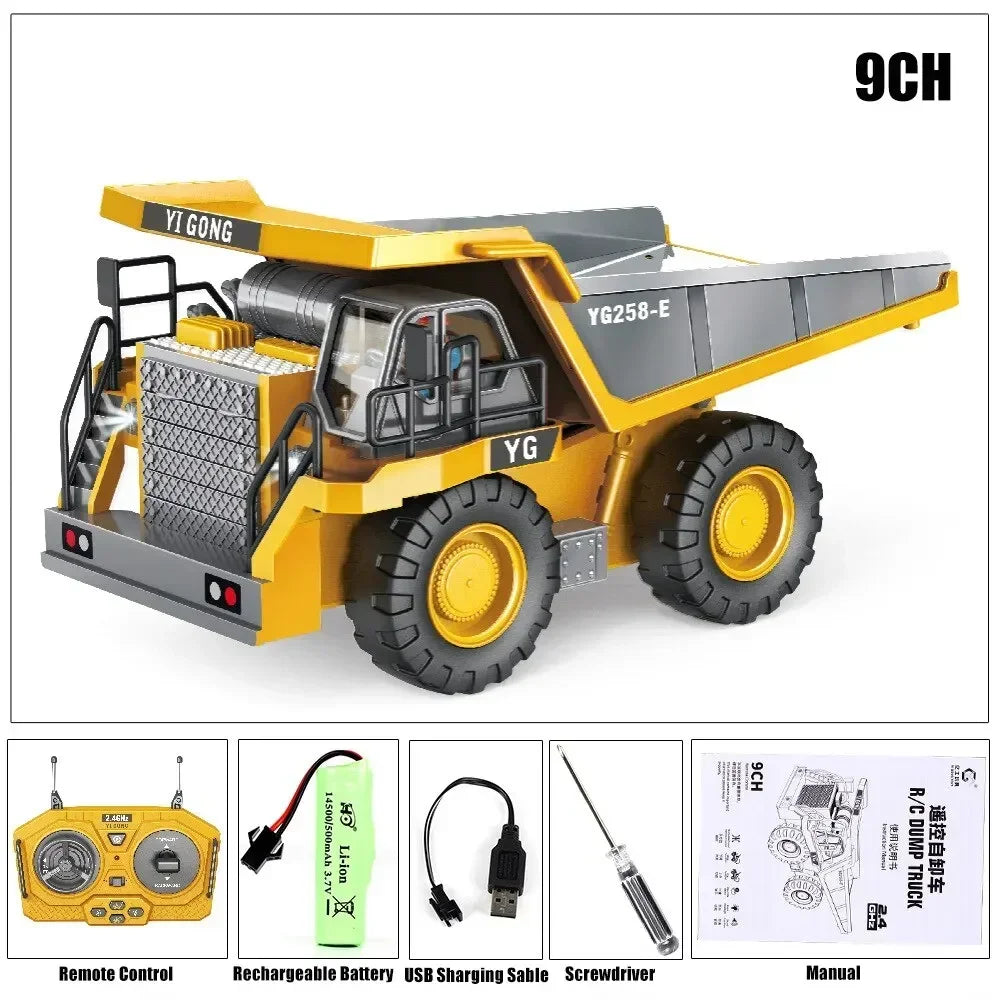 1/20 Remote Control Excavator 11 Channel RC Excavator Truck Toys 2.4Ghz Construction Vehicles with Metal Shovel Rotation for Kid