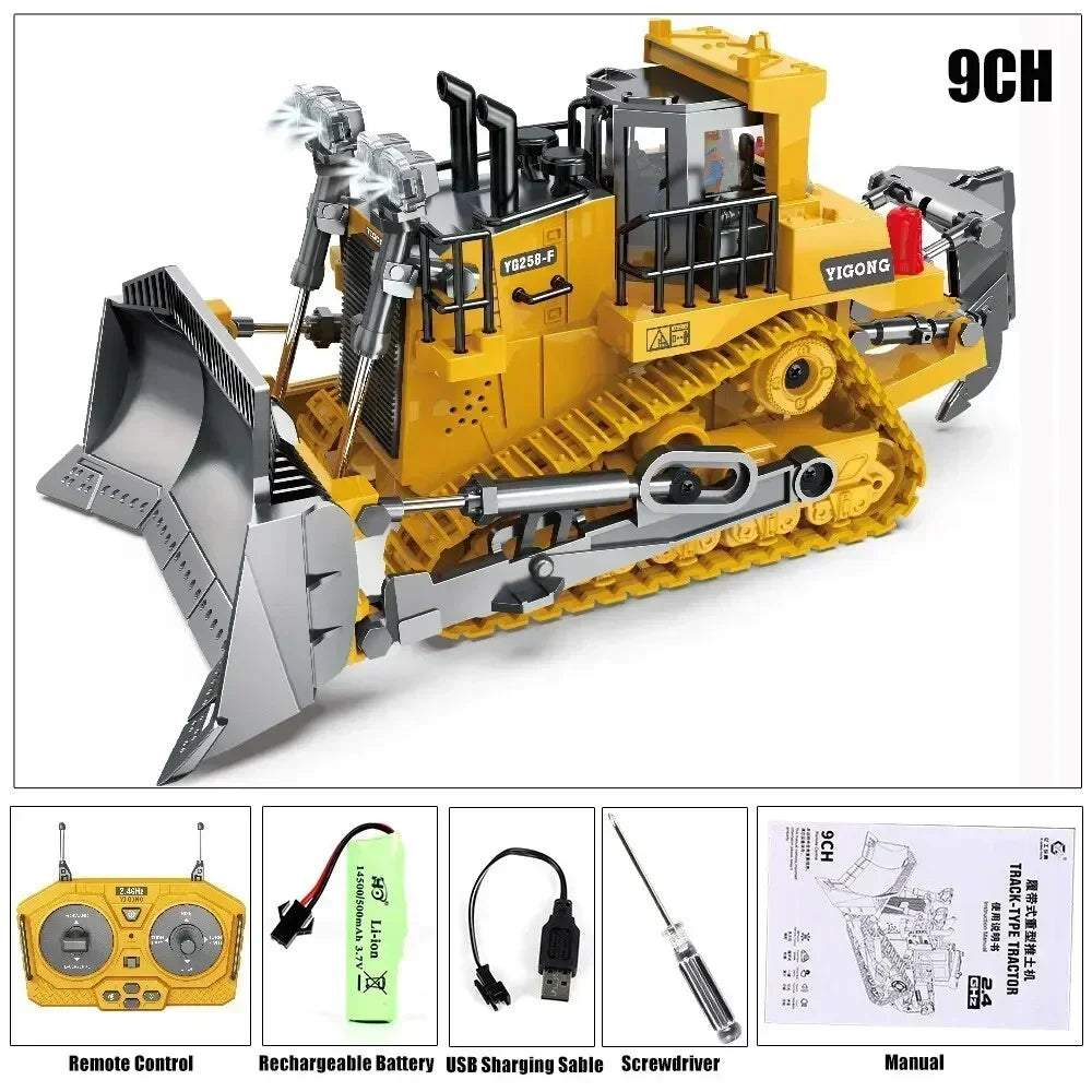 1/20 Remote Control Excavator 11 Channel RC Excavator Truck Toys 2.4Ghz Construction Vehicles with Metal Shovel Rotation for Kid