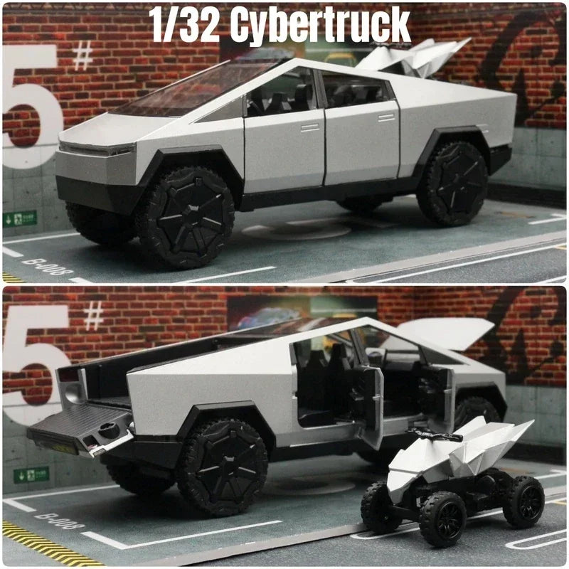 1/32 Teslas Cybertruck Pickup Alloy Car Model Diecast Metal Off-road Vehicles Truck Car Model Sound and Light Childrens Toy Gift