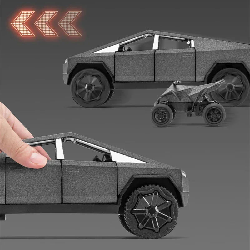 1/32 Teslas Cybertruck Pickup Alloy Car Model Diecast Metal Off-road Vehicles Truck Car Model Sound and Light Childrens Toy Gift