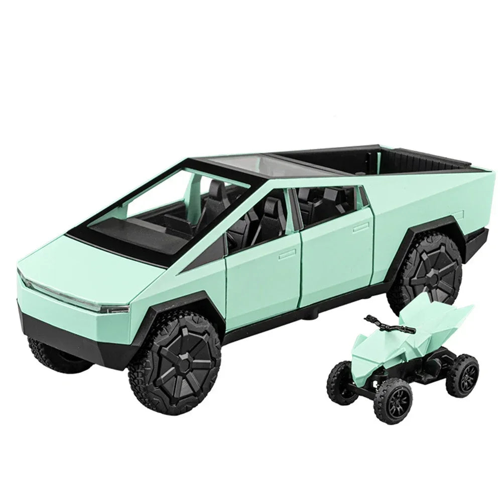 1/32 Teslas Cybertruck Pickup Alloy Car Model Diecast Metal Off-road Vehicles Truck Car Model Sound and Light Childrens Toy Gift