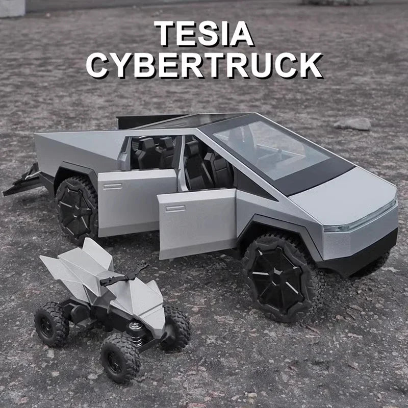 1/32 Teslas Cybertruck Pickup Modello di auto in lega Diecast in metallo Fuoristrada Modello di auto per camion Suono e luce Giocattolo per bambini Regalo