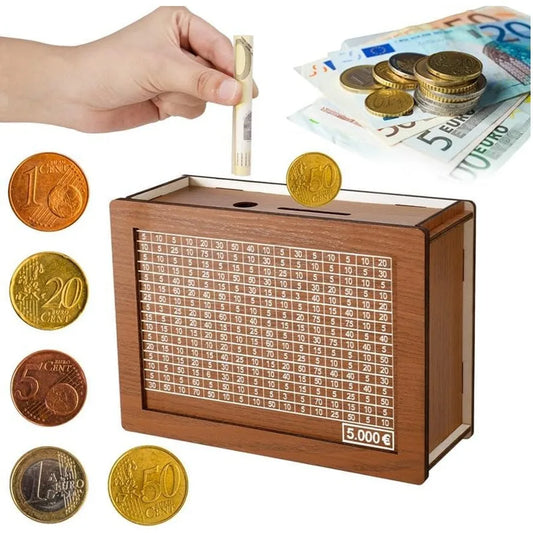 1000/2000/3000/5000/10000 Euro Money Box Drewniana skarbonka z wielokrotnego użytku skarbonka z celem oszczędzającym i pudełkami na numery