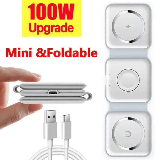 100w 3 in 1 faltbarer kabelloser Ladegerät ständer für iPhone 15 14 13 12pro max Airpods iwatch schnelle kabellose Ladestation