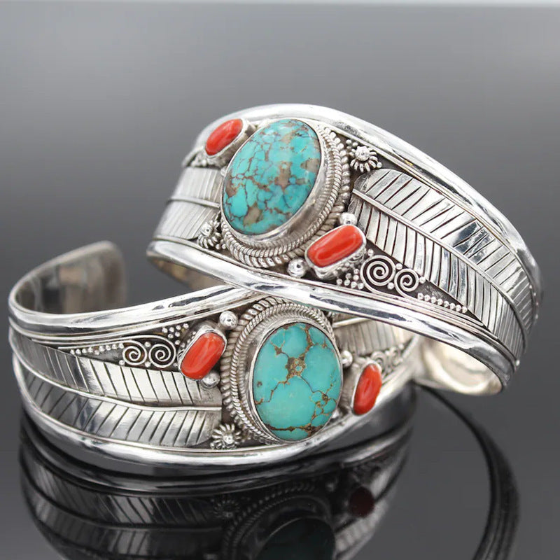 Fashion Jewelry Bohemian Style Turquoise Vintage Pattern Bracelet 50g