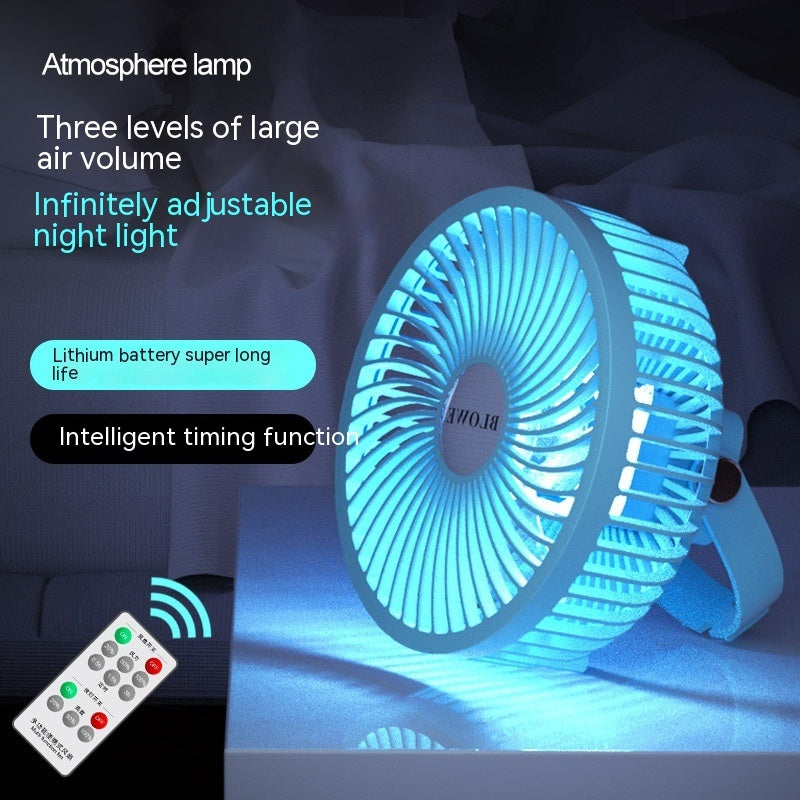 Small Electric Fan Rechargeable Night Light Portable Summer Cartoon Moving Student Bed Head Wall Desktop Mini 580g