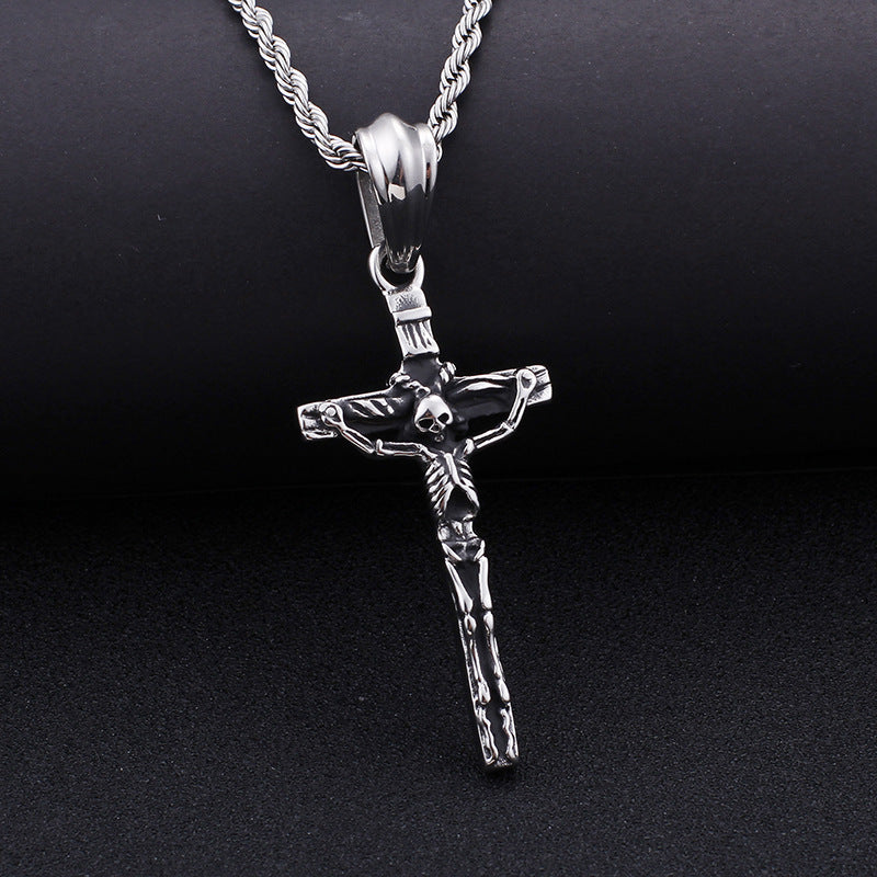 Retro Fashion Jewelry Cross Pendant Personality Cool Skull Men's Stainless Steel Pendant 20g