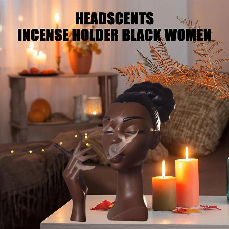 1PC Black Woman Head bruciatore di incenso supporto di incenso fatto a mano flusso d'aria decorativo bruciatore di incenso statua Art Decor per aromaterapia