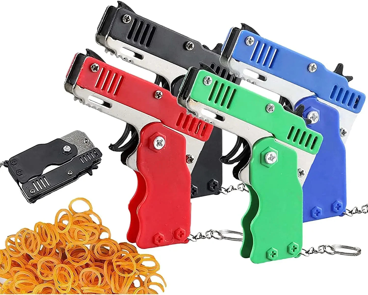 1PCS keychain gun 60 rubber bands rubber band gun Shooting Pistol Alloy Kid Outdoor Party metal gun gift boyfriend Gift Funny