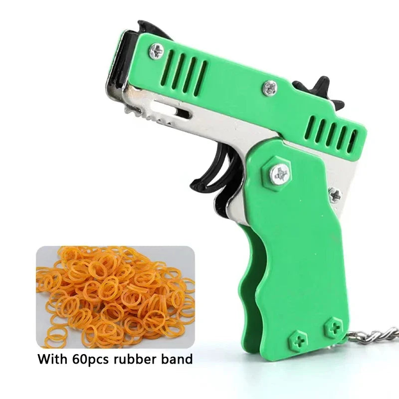 1PCS keychain gun 60 rubber bands rubber band gun Shooting Pistol Alloy Kid Outdoor Party metal gun gift boyfriend Gift Funny