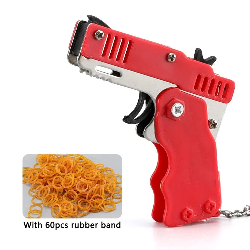 1PCS keychain gun 60 rubber bands rubber band gun Shooting Pistol Alloy Kid Outdoor Party metal gun gift boyfriend Gift Funny