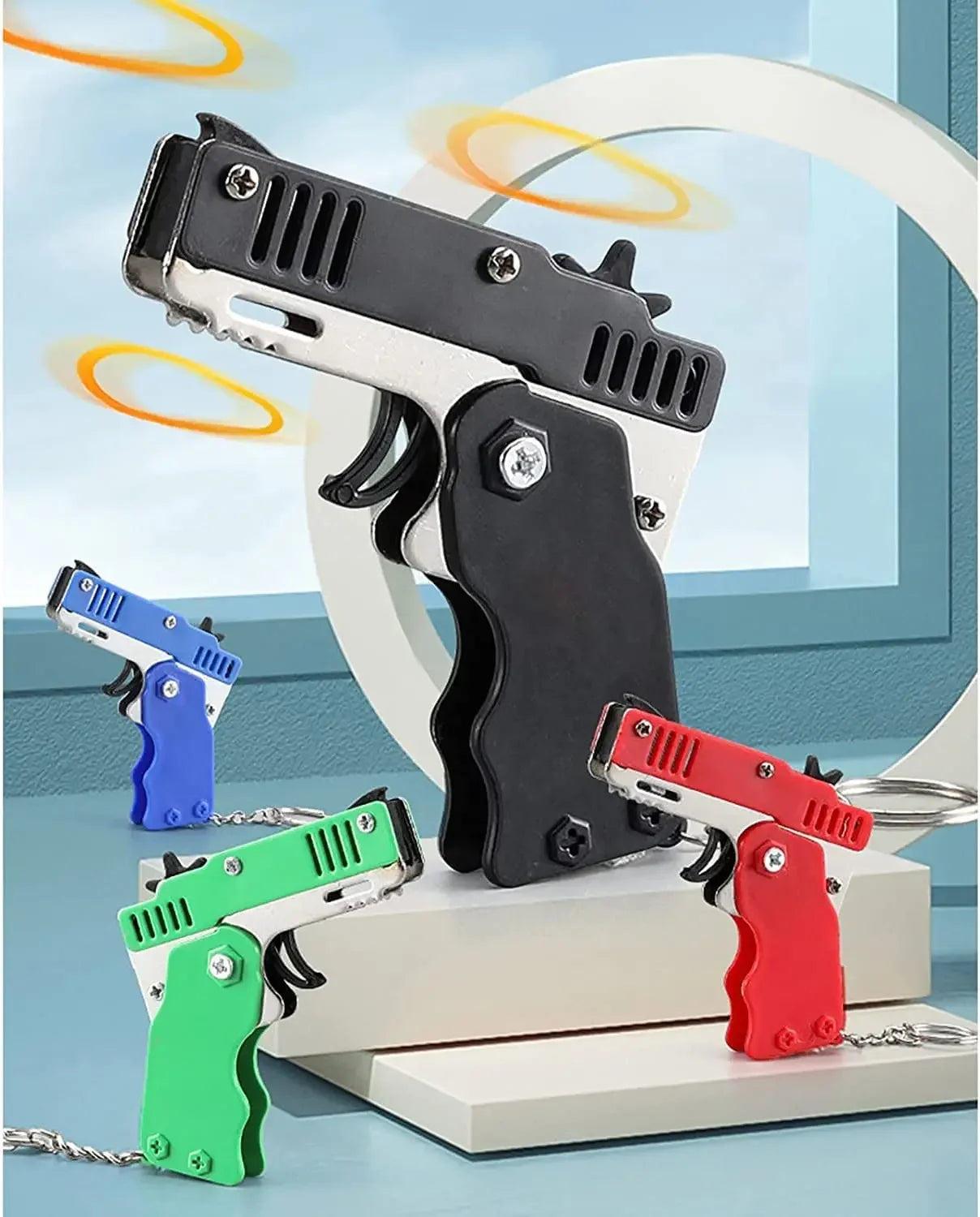 1PCS keychain gun 60 rubber bands rubber band gun Shooting Pistol Alloy Kid Outdoor Party metal gun gift boyfriend Gift Funny