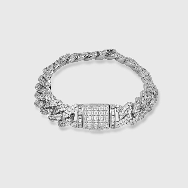 DIAMOND PRONG CUBAN BRACELET [WHITE GOLD] 8MM