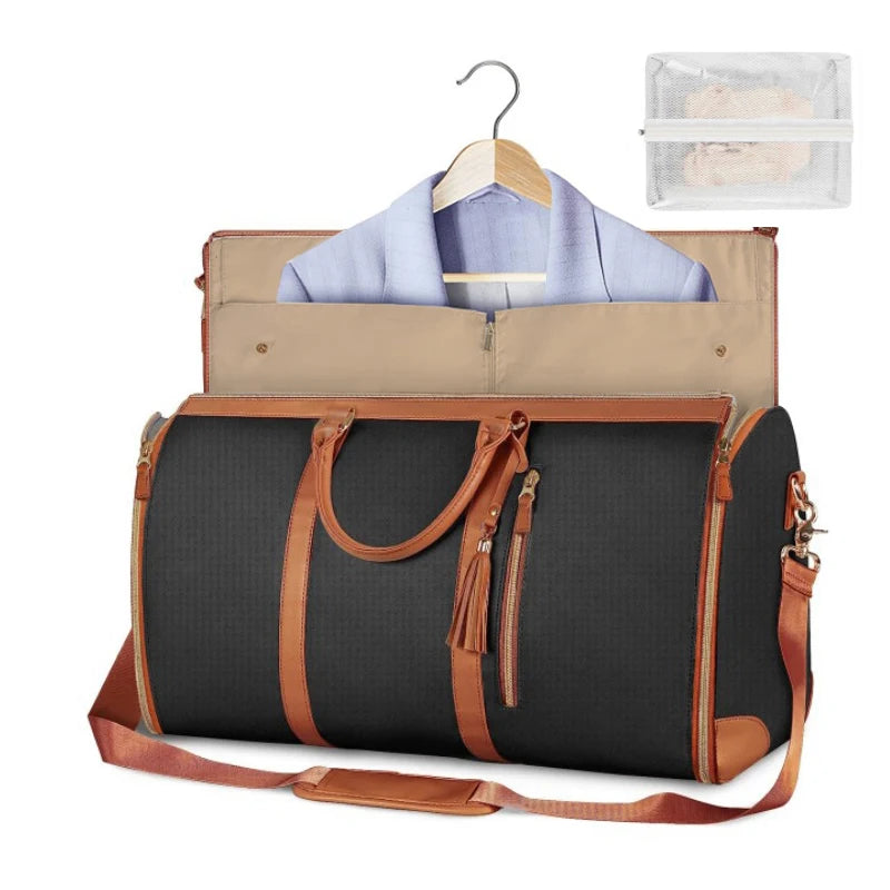 1pc Foldable Women's Travel Convenient Carry-on Clothing Bag Large PU Leather Duffel Bag Women's Business Travel Bag