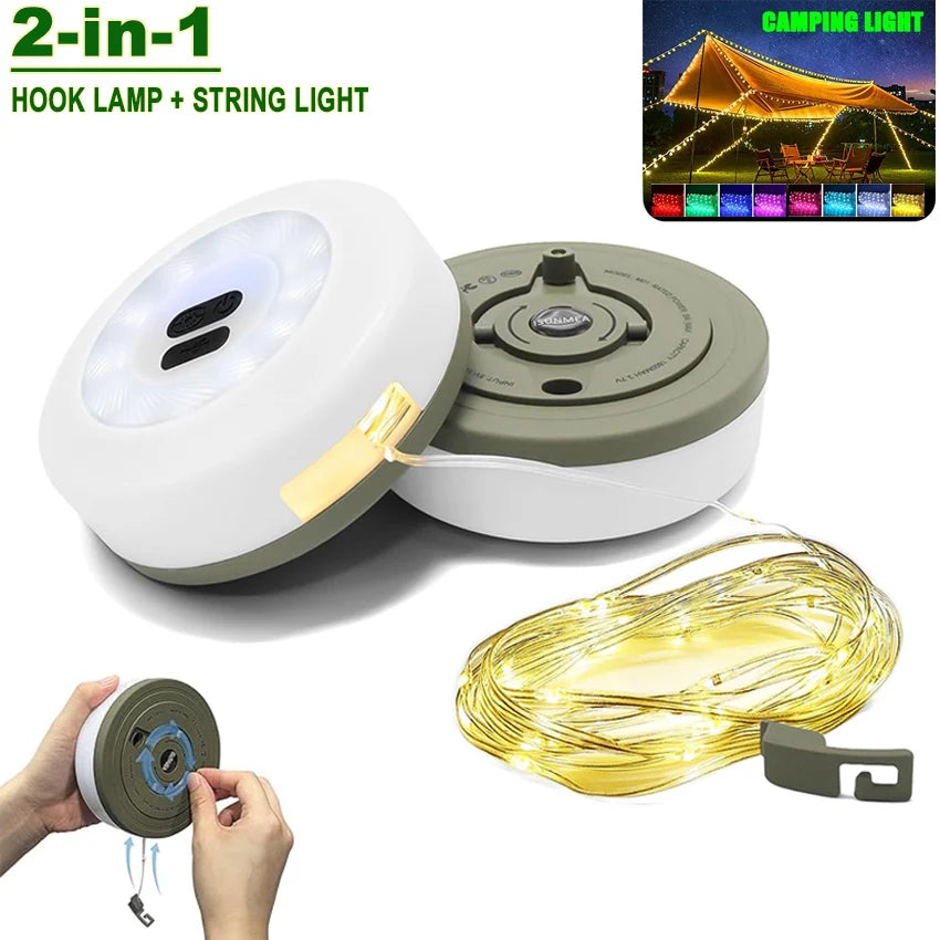 2-in-1 Camping Licht LED Rolle Lichterketten Outdoor USB Camping Lampe recycelbare LED Atmosphäre Licht für Garten Zelt Raum dekor