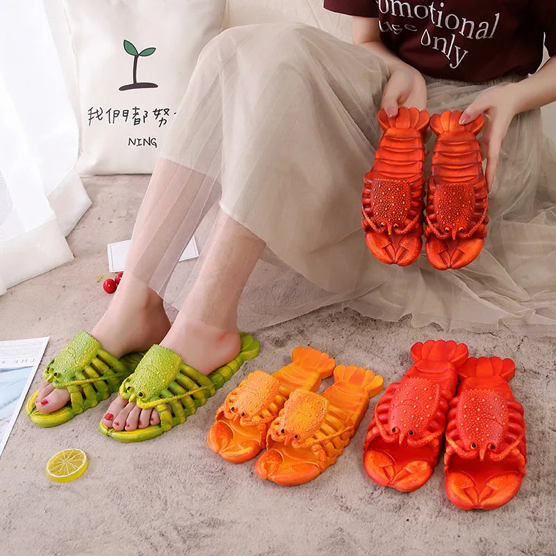 2022 New Summer Lobster Slippers Women Funny Animal Flip Flops Cute Beach Casual Shoes Unisex Big Size Soft Beach Slippers