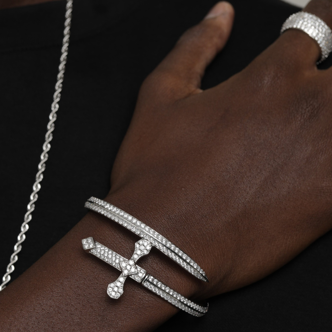 ICED NON LINK CROSS BRACELET [SILVER]