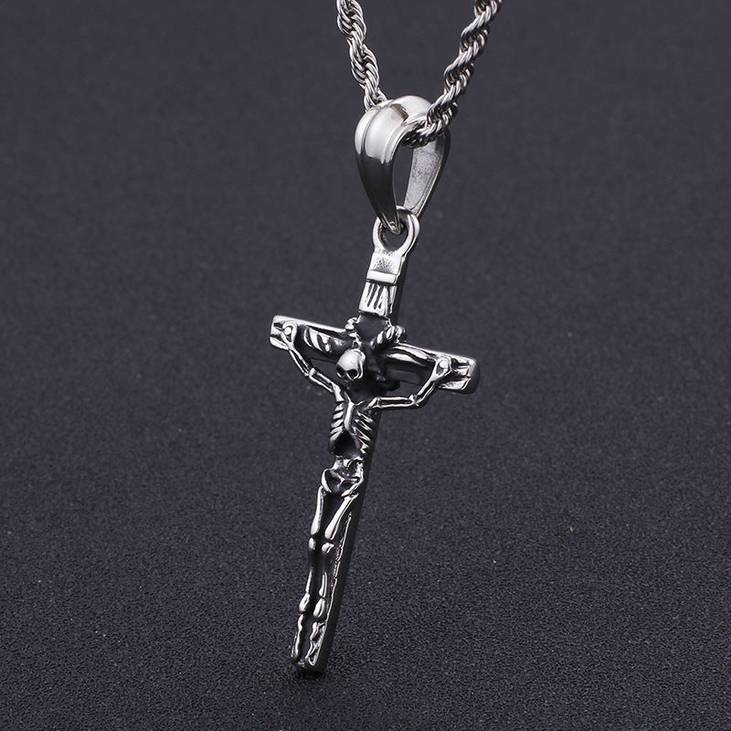 Retro Fashion Jewelry Cross Pendant Personality Cool Skull Men's Stainless Steel Pendant 20g