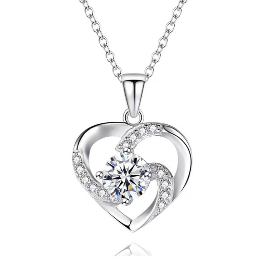 Fashion Lady Heart Pendant Plated 925 Silver Necklace Jewelry 15g