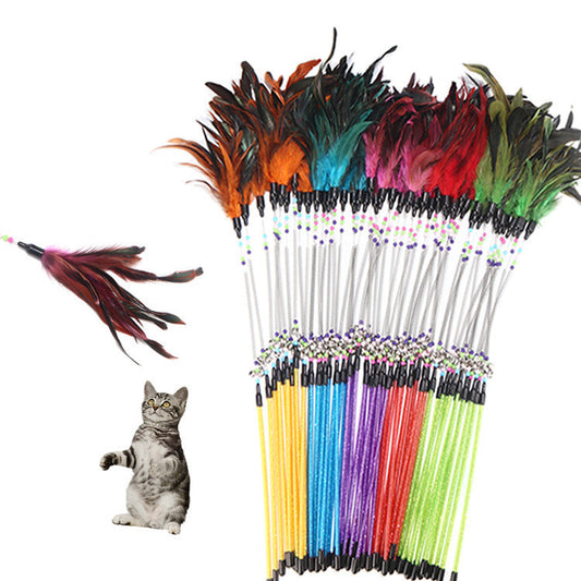 Spring bells, color beads, cat stick, feather cat stick, cat supplies, cat toys 42g