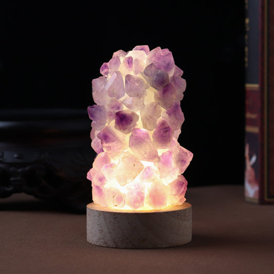 Natural Amethyst Vug Tooth Flower Mini Night Light Usb Plug-in 260-383g