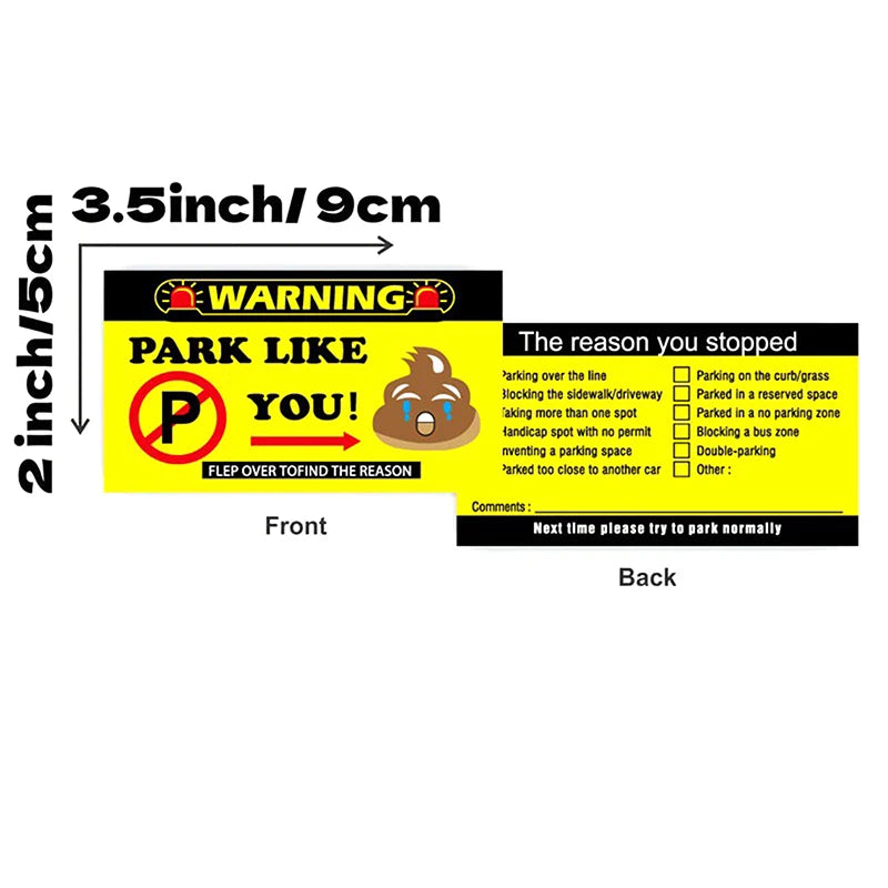 50Pcs Bad Parking Cards You Parked Like An Idiot Funny Cardboard Parking Violation Cards With Multi Violation Reasons