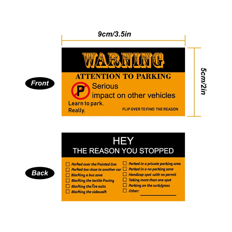 50Pcs Bad Parking Cards You Parked Like An Idiot Funny Cardboard Parking Violation Cards With Multi Violation Reasons