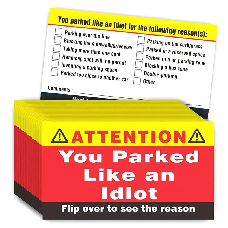 50Pcs Bad Parking Cards You Parked Like An Idiot Funny Cardboard Parking Violation Cards With Multi Violation Reasons