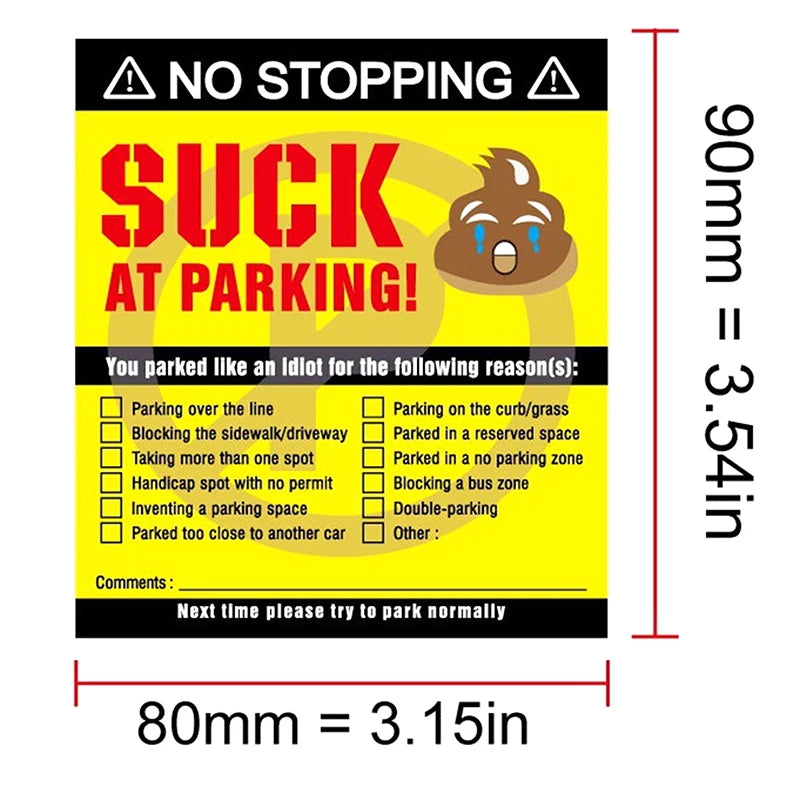 50Pcs Bad Parking Cards You Parked Like An Idiot Funny Cardboard Parking Violation Cards With Multi Violation Reasons