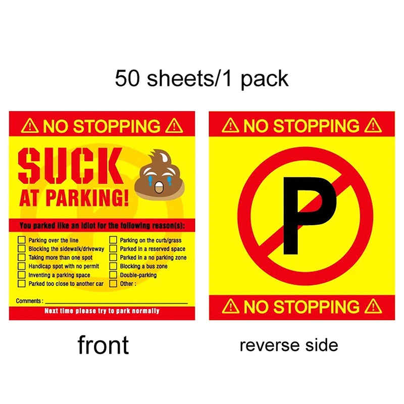 50Pcs Bad Parking Cards You Parked Like An Idiot Funny Cardboard Parking Violation Cards With Multi Violation Reasons