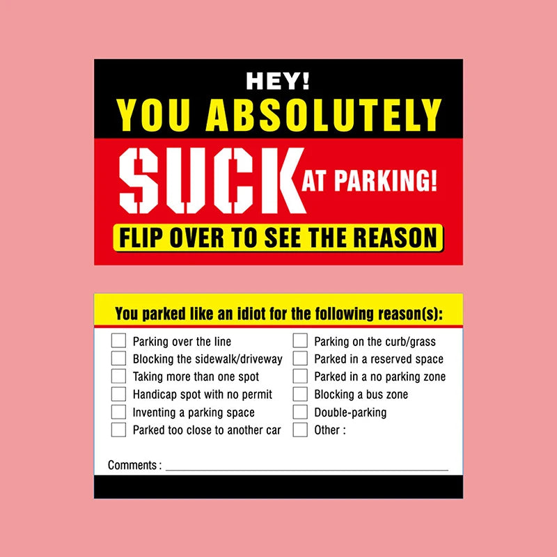 50Pcs Bad Parking Cards You Parked Like An Idiot Funny Cardboard Parking Violation Cards With Multi Violation Reasons