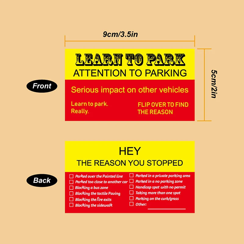 50Pcs Bad Parking Cards You Parked Like An Idiot Funny Cardboard Parking Violation Cards With Multi Violation Reasons