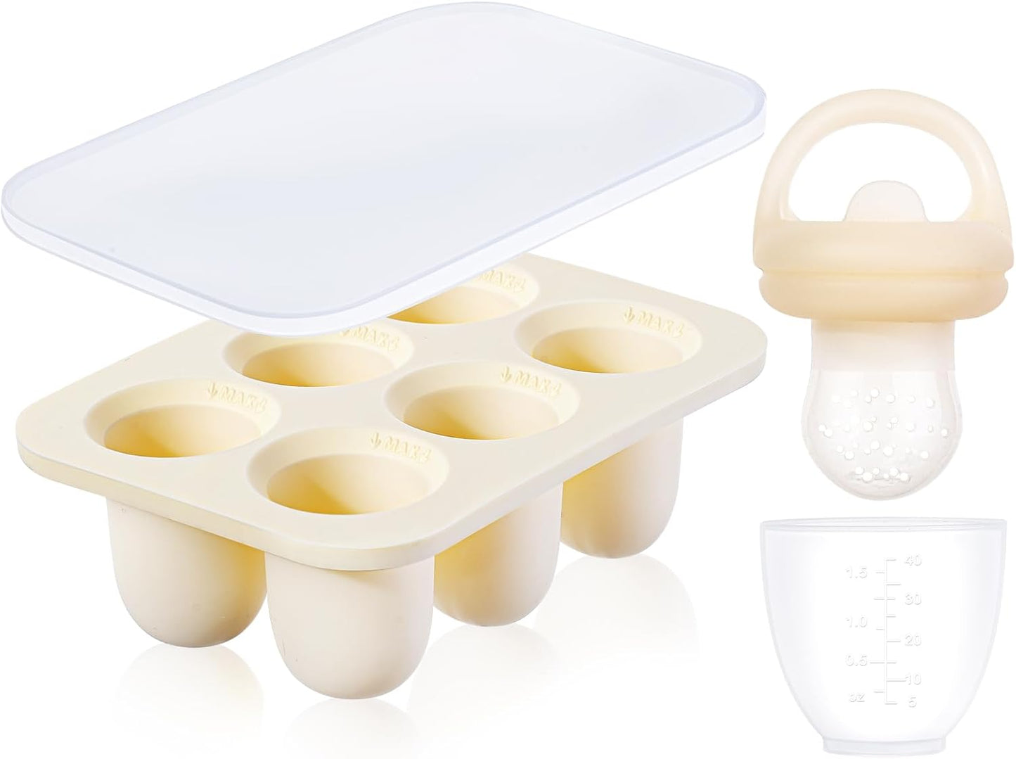 Aolso Baby fruktmat matare set, silikon baby fruktmatare napp & bröstmjölk glassformar mat frysbrickor, barnmat förvaringsbehållare matare för säker spädbarn självmatning (grön)