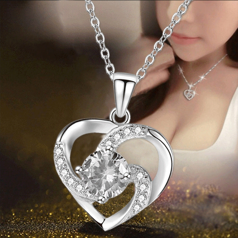 Fashion Lady Heart Pendant Plated 925 Silver Necklace Jewelry 15g