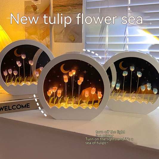 weight 400g Tulip Rose Small Night Lamp Diy Handmade Mirror Flower Sea Bouquet Gift