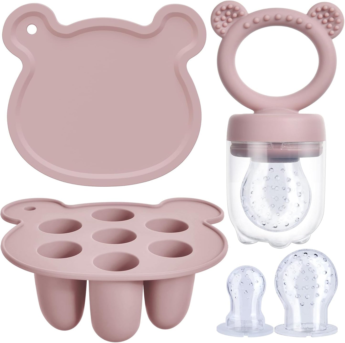 Aolso Baby fruktmat matare set, silikon baby fruktmatare napp & bröstmjölk glassformar mat frysbrickor, barnmat förvaringsbehållare matare för säker spädbarn självmatning (grön)