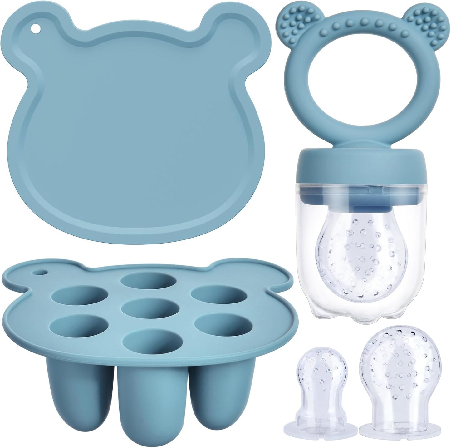 Aolso Baby fruktmat matare set, silikon baby fruktmatare napp & bröstmjölk glassformar mat frysbrickor, barnmat förvaringsbehållare matare för säker spädbarn självmatning (grön)