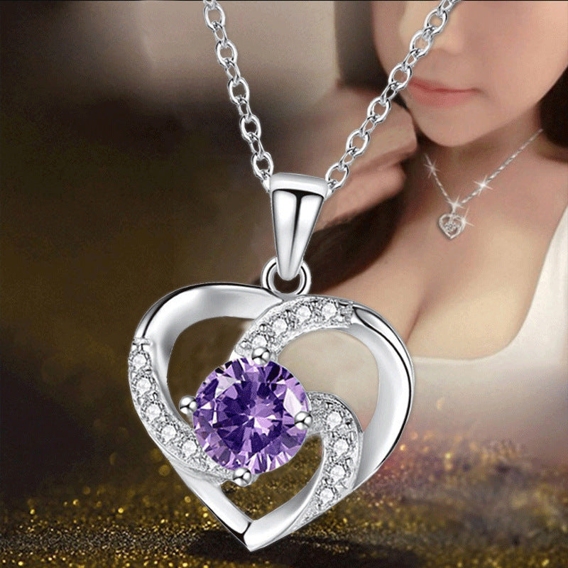 Fashion Lady Heart Pendant Plated 925 Silver Necklace Jewelry 15g