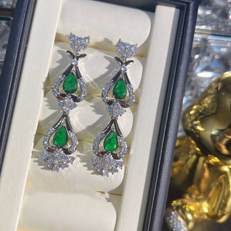 Green Zircon Evening Dress Accessories Necklace Earrings 80g