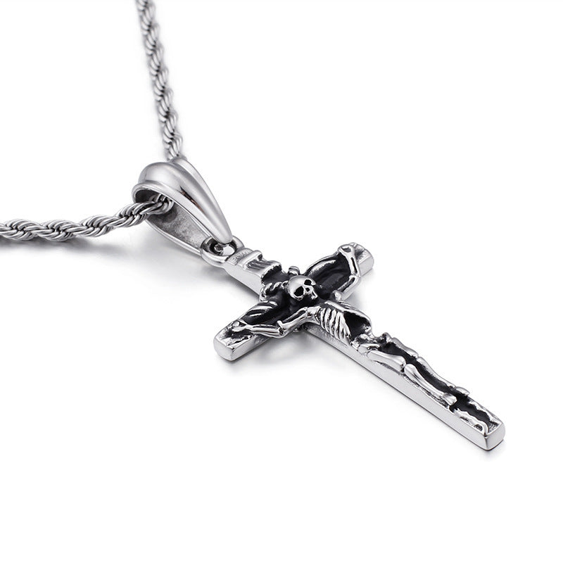 Retro Fashion Jewelry Cross Pendant Personality Cool Skull Men's Stainless Steel Pendant 20g