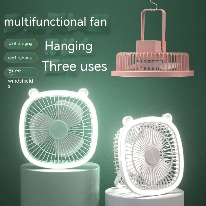 Small Electric Fan Rechargeable Night Light Portable Summer Cartoon Moving Student Bed Head Wall Desktop Mini 580g