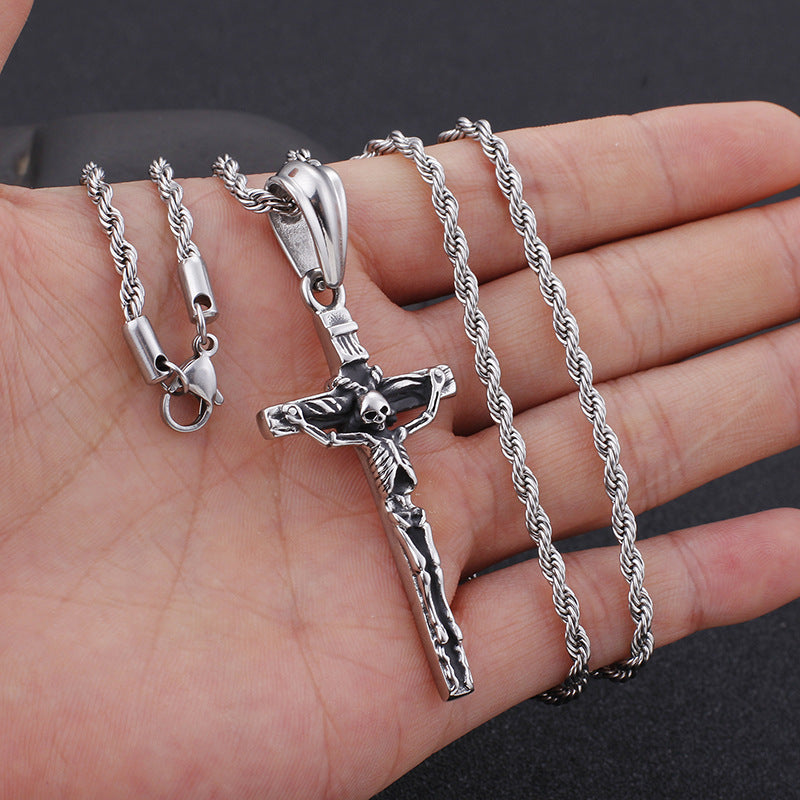 Retro Fashion Jewelry Cross Pendant Personality Cool Skull Men's Stainless Steel Pendant 20g