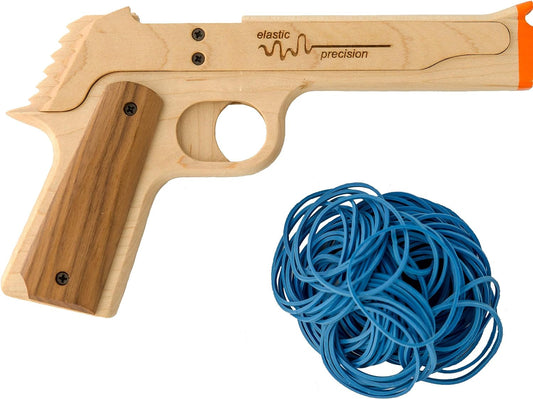 Model 1911 Rubber Band Gun Made from Hardwoods with Rapid-Fire Semi-Automatic Action, Realistic Racking Slide and Walnut Grips