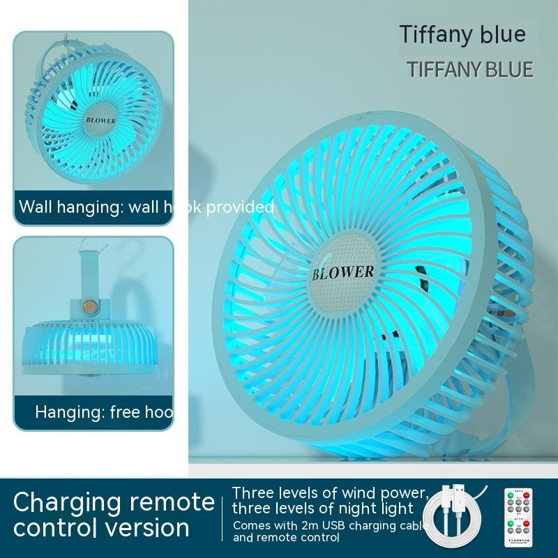 Small Electric Fan Rechargeable Night Light Portable Summer Cartoon Moving Student Bed Head Wall Desktop Mini 580g