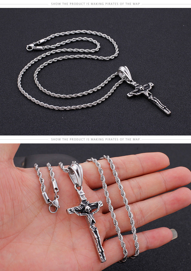 Retro Fashion Jewelry Cross Pendant Personality Cool Skull Men's Stainless Steel Pendant 20g