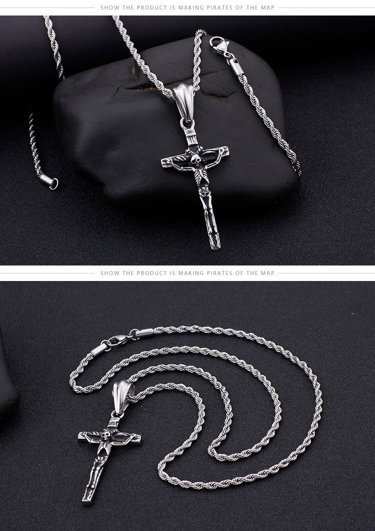 Retro Fashion Jewelry Cross Pendant Personality Cool Skull Men's Stainless Steel Pendant 20g